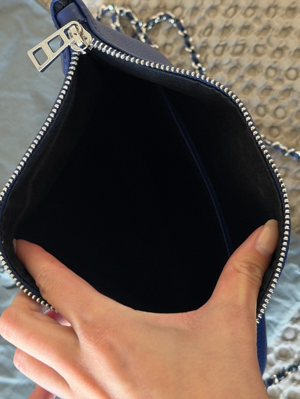 Zadig & Voltaire Navy Leather Rock Clutch with Silver Wing Detail - Picture 7 of 8
